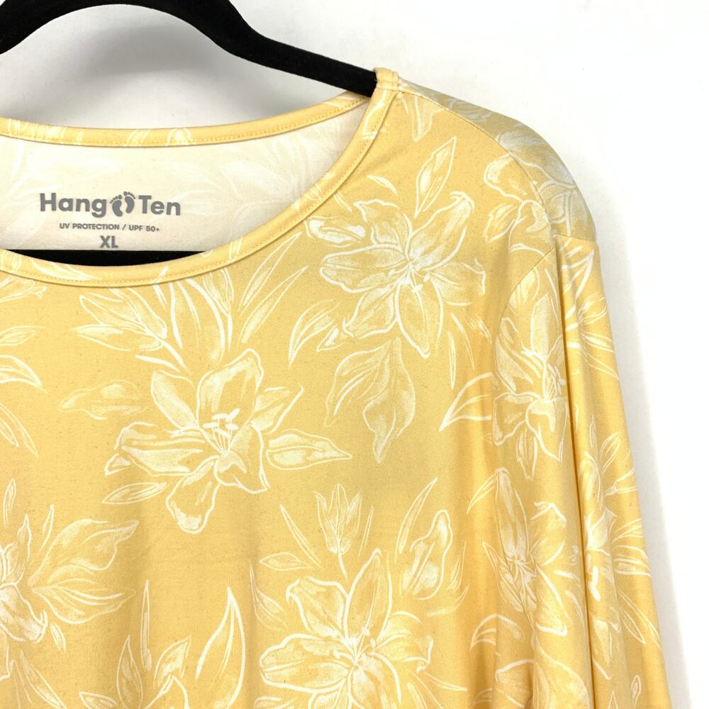 Hang Ten Top UV Protection UPF 50+ Yellow White Floral Print Long Sleeve Sz XL - Picture 4 of 7